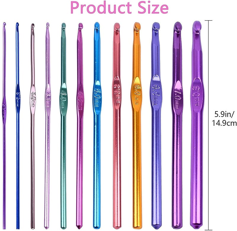 VERAT 12 Pcs Crochet Set/Crochet Needles/Crochet Hook/Hook Set/Ergonomic Knitting Knit Needles/Crochet Yarn/Ultimate Sewing/Craft/Sweater/Yarn/Thread/Needles Kit Knitting(Multicolour) - Image 4