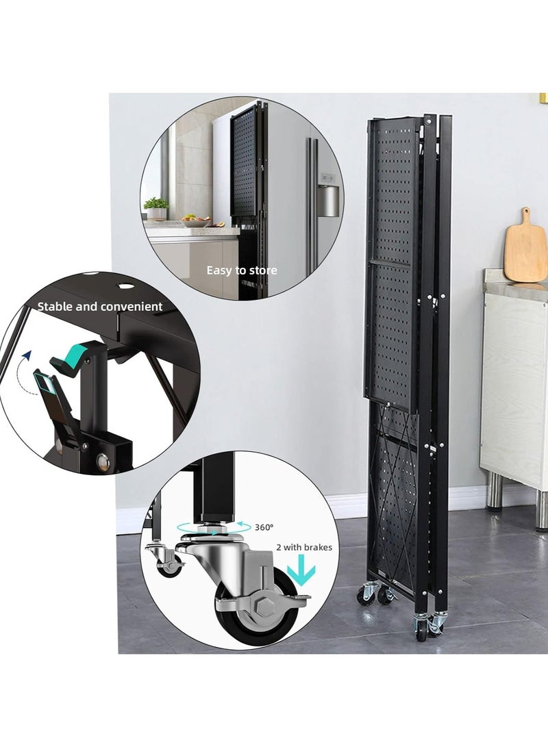 BRIGHTSHOW 4-Tier Storage Shelves, Collapsible Metal Shelf Organizer for Garage/Pantry/Kitchen/Sunroom Foldable Shelving unit Heavy Duty Wire Shelving Show Rack with Wheels Moving Easily - Image 2