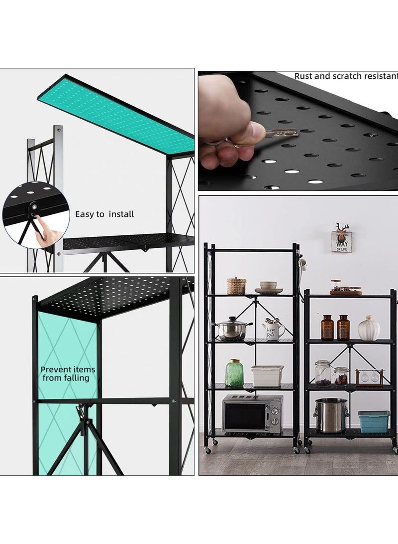 BRIGHTSHOW 4-Tier Storage Shelves, Collapsible Metal Shelf Organizer for Garage/Pantry/Kitchen/Sunroom Foldable Shelving unit Heavy Duty Wire Shelving Show Rack with Wheels Moving Easily - Image 3