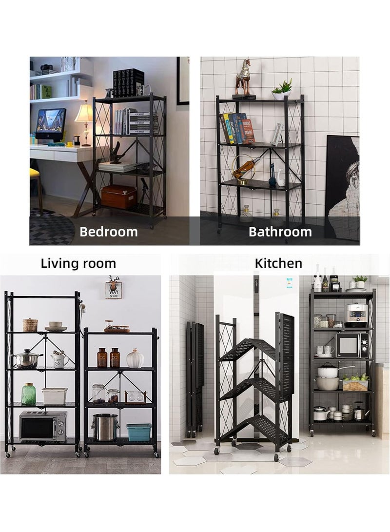 BRIGHTSHOW 4-Tier Storage Shelves, Collapsible Metal Shelf Organizer for Garage/Pantry/Kitchen/Sunroom Foldable Shelving unit Heavy Duty Wire Shelving Show Rack with Wheels Moving Easily - Image 4