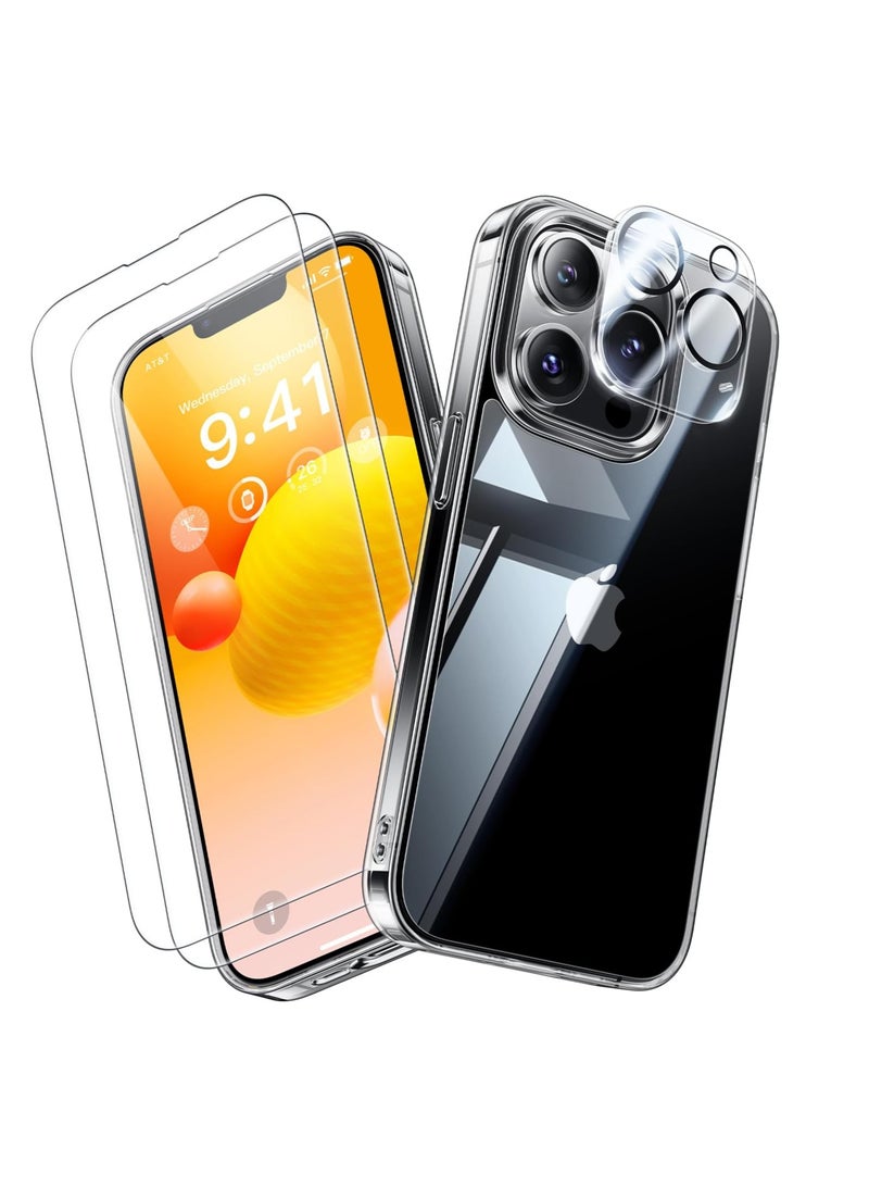 DUSALA Diamond Clear for iPhone 13 Pro Case with 2X Screen Protector + 2X Camera Lens Protector, [Not Yellowing][Military-Grade Protective] Slim Thin Shockproof Phone Case for iPhone 13 Pro, Clear - Image 1