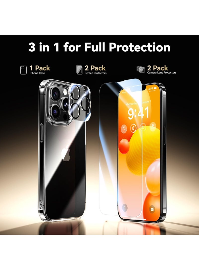 DUSALA Diamond Clear for iPhone 13 Pro Case with 2X Screen Protector + 2X Camera Lens Protector, [Not Yellowing][Military-Grade Protective] Slim Thin Shockproof Phone Case for iPhone 13 Pro, Clear - Image 4