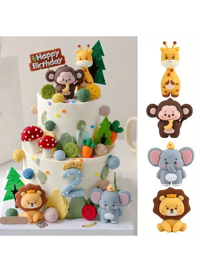 Jungle Safari Animal Cake Topper Set Lion Giraffe Monkey Elephant Model B02 - Image 1