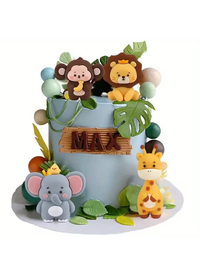 Jungle Safari Animal Cake Topper Set Lion Giraffe Monkey Elephant Model B02 - Image 2