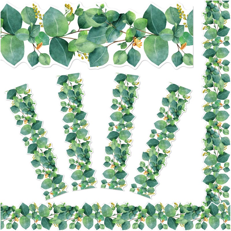 Eucalyptus Bulletin Board 708ft DieCut Classroom Boho Bulletin Spring Summer Greenery Plant Trim Border Tropical Leaves Wall Decals for School Classroom Chalkboard Decorations Office Home Supplies
