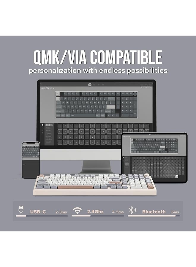 EPOMAKER Galaxy100 Qmk/Via Wireless Gaming Keyboard Aluminum Mechanical Keyboard With Pp Plate Hot Swappable Custom Keyboard Bluetooth/2.4Ghz/Usb C (Creamy White Marble White Switch) - Image 4