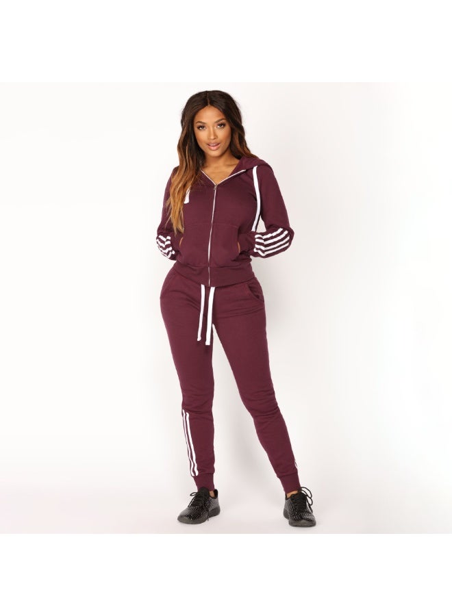 NIBEMINENT بدلة رياضية نسائية مع سترة بغطاء رأس وسروال رياضي لجميع المواسم ملابس رياضية للسيدات في الهواء الطلق ملابس كاجوال بسحاب - Image 1