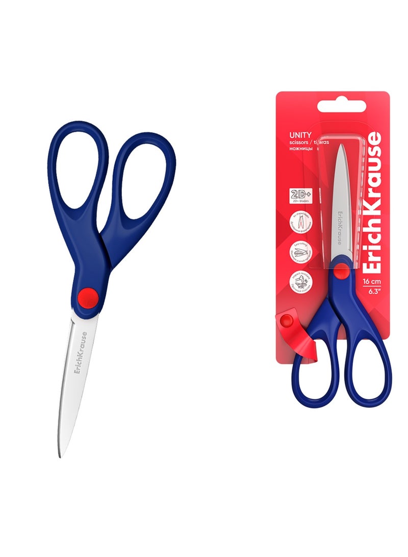 ErichKrause 1-Piece Unity Stainless Steel Scissors 16cm Size With Blue Handles - Image 2