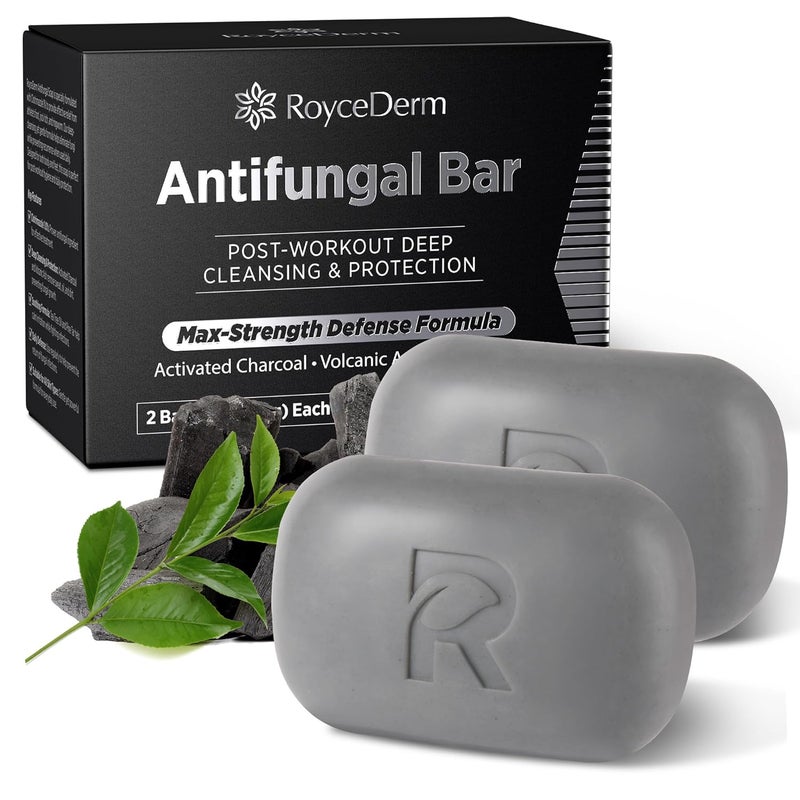RoyceDerm Antifungal Soap for Active Skin Medicated Bar for Athletes Foot Jock Itch Ringworm with Tea Tree Oil Charcoal Volcanic Ash - Image 1