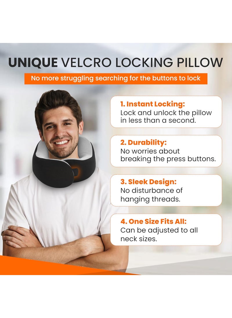 Heart & Spade Heart Spade Unique Quick Velcro Locking Travel Neck Pillow Pure Memory Foam 360Support Unique Blended Cotton Fabric Lightweight Travel Pillow for Long Distance Flights Flight pillowBlack  - Image 2