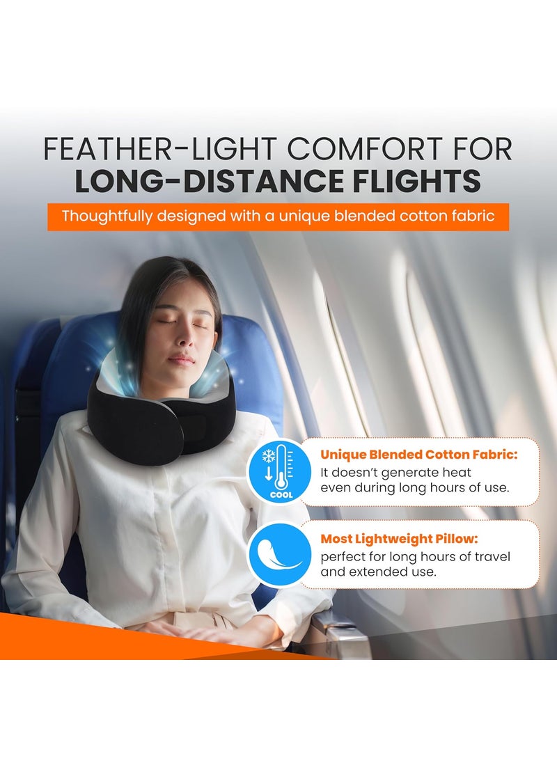 Heart & Spade Heart Spade Unique Quick Velcro Locking Travel Neck Pillow Pure Memory Foam 360Support Unique Blended Cotton Fabric Lightweight Travel Pillow for Long Distance Flights Flight pillowBlack  - Image 3