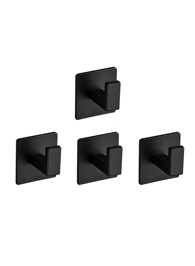 Loquat Adhesive Hooks, 4 Pack Self Adhesive Square Coat Hooks, SUS304 Stainless Steel Square Clothes Robe Hooks, for Bathroom, Kitchen, Bedroom(black) - Image 1