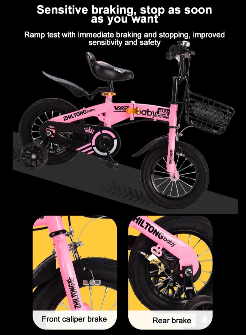 Zhiltong 18 Inch Foldable Kids Bike, Children's Bicycle for 3-5 Years Old Girls And Boys, with Training Wheels Carbon Steel Frame Responsive Brakes Safe and Stable Shock-absorbing and Wear-resistant Tires  - Image 4