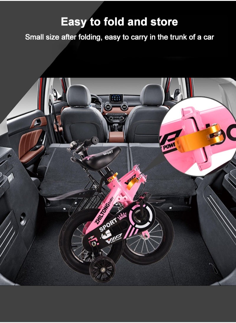 Zhiltong - 18 Inch Foldable Kids Bike, Children's Bicycle for 3-5 Years Old Girls And Boys, with Training Wheels Carbon Steel Frame Responsive Brakes Safe and Stable Shock-absorbing and Wear-resistant Tires - Image 1