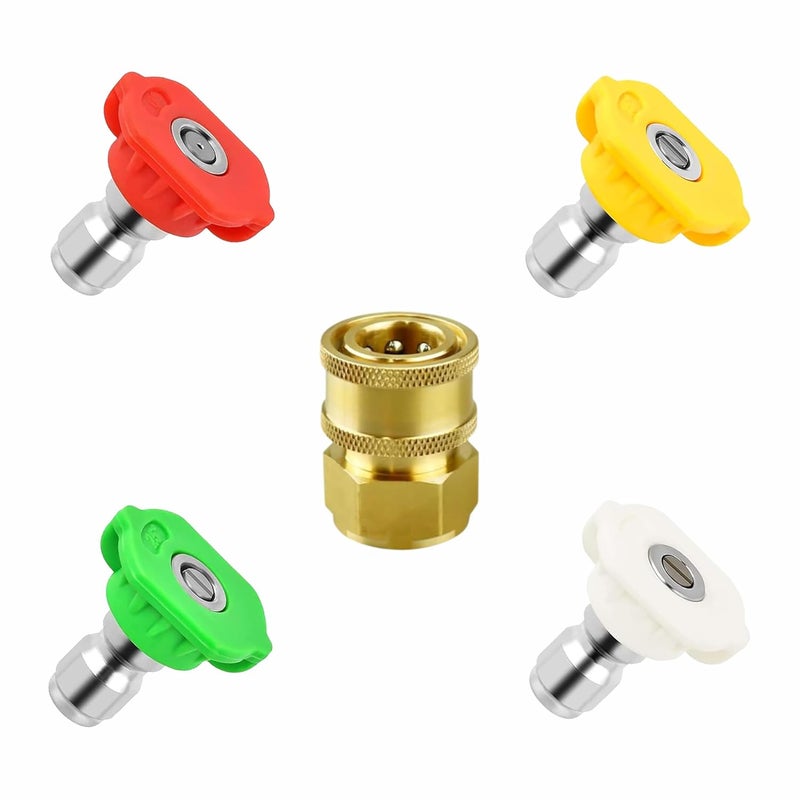 TUQO Premium Pressure Washer Nozzle Tips 1/4 inch | 4350PSI | 300Bar | 4pcs set 0, 15, 25, 40 With 1/4" Brass Quick Connector | Pack of 5 | Pressure Washer Accesories - (DS102 Combo) - Image 1