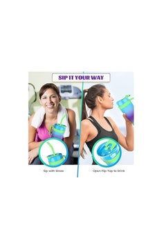 Spaceshoop Gradient Water Bottle Set, 3 Sizes (1200ml/800ml/300ml), Double Drinking Cup with Straw and Handle  - Image 4