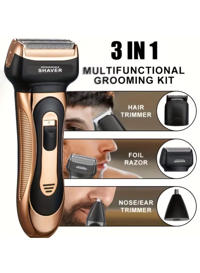 YACD EJ-82065-A 3-in-1 Rechargeable Grooming Set with Hair Clipper, Shaver and Nose Trimmer, USB Charging, Cord/Cordless Use, Lithium Battery - Image 2