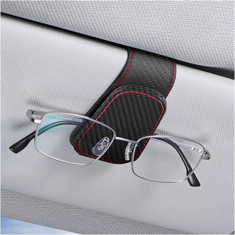 Soporte de anteojos de sol para visera de coche, soporte de piel para anteojos, soporte magnético para anteojos y clip para tarjeta de boletos, accesorios interiores de automóvil, - Image 1
