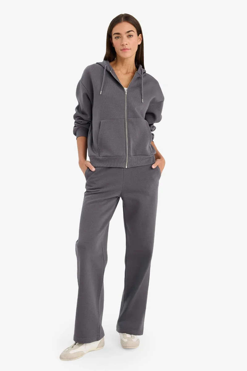 ديفاكتو Relax Fit Hooded Basic Thick Sweatshirt Fabric Cardigan