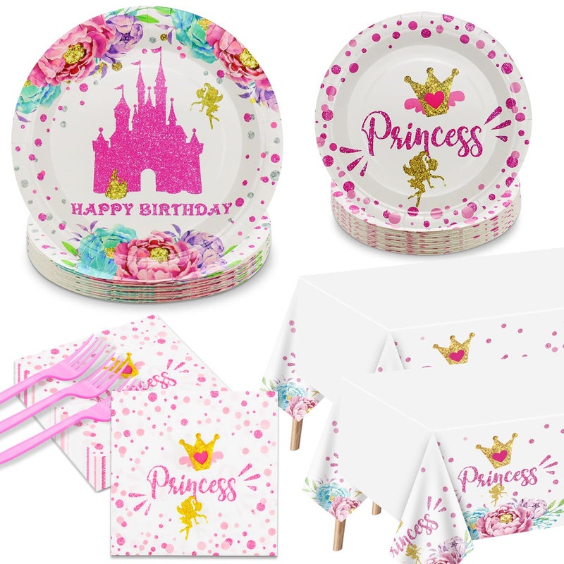 PTECDROTS Princess Party Decorations 162pcs Castle Decorations Including Pink Plates Napkins Forks and Tablecloth for Princess Baby Shower Decorations Princess Birthday Supplies Plates Fork Set Serve 40 - Image 2