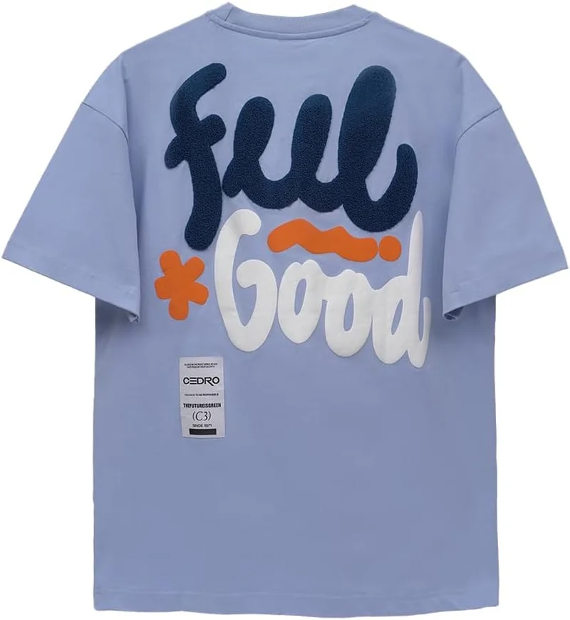 سيدرو Cedro Men's Oversize Graphic Cotton Tee in Blue