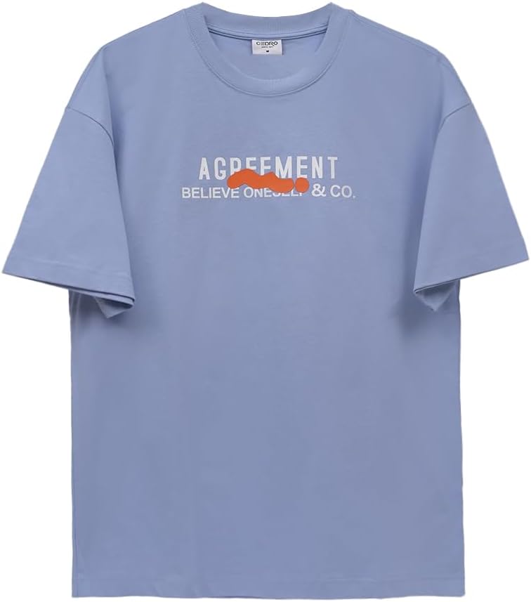 CEDRO تي شيرت قطن رجالي كبير الحجم برسومات في اللون الأزرق - Image 1