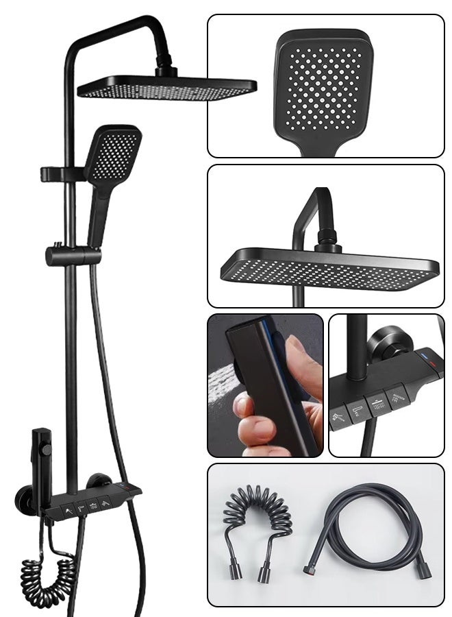 ALongDeng Shower Head with Handheld & Rain Shower Head with Handheld Spray Combo Complete Shower Faucet Set - Height Adjustable Shower System with Shower Set for Bathroom black - Image 1