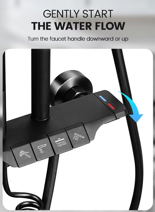 ALongDeng Shower Head with Handheld & Rain Shower Head with Handheld Spray Combo Complete Shower Faucet Set - Height Adjustable Shower System with Shower Set for Bathroom black - Image 2