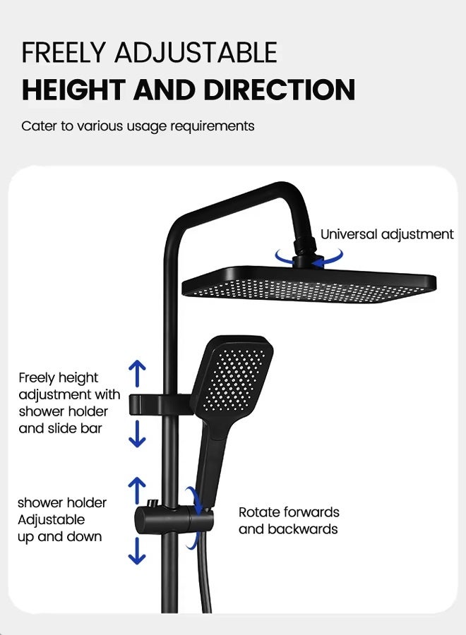 ALongDeng Shower Head with Handheld & Rain Shower Head with Handheld Spray Combo Complete Shower Faucet Set - Height Adjustable Shower System with Shower Set for Bathroom black - Image 4