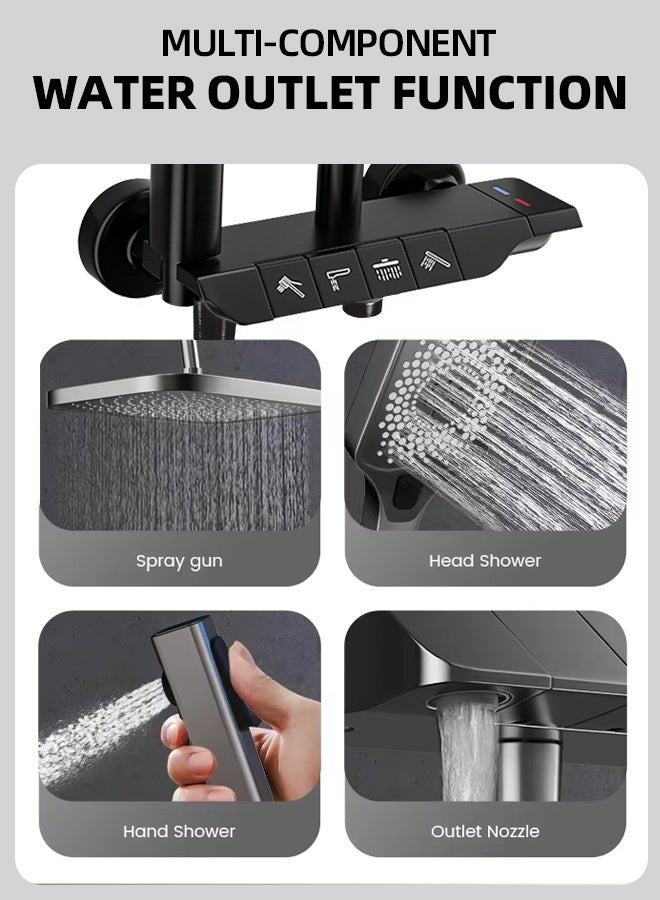 ALongDeng Shower Head with Handheld & Rain Shower Head with Handheld Spray Combo Complete Shower Faucet Set - Height Adjustable Shower System with Shower Set for Bathroom black - Image 3