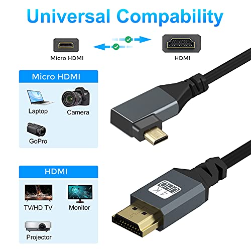 Twozoh كابل Micro HDMI إلى HDMI ملفوف بزاوية 90 درجة من توزوه، كابل Micro HDMI إلى HDMI ملفوف بطول ممتد من 30 سم إلى 150 سم - يدعم 3D/4K 1080p (5 أقدام) - Image 3
