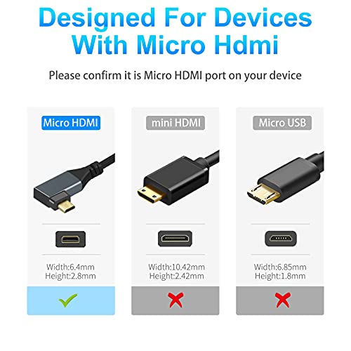 Twozoh كابل Micro HDMI إلى HDMI ملفوف بزاوية 90 درجة من توزوه، كابل Micro HDMI إلى HDMI ملفوف بطول ممتد من 30 سم إلى 150 سم - يدعم 3D/4K 1080p (5 أقدام) - Image 5
