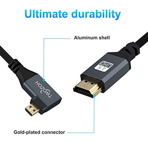 Twozoh كابل Micro HDMI إلى HDMI ملفوف بزاوية 90 درجة من توزوه، كابل Micro HDMI إلى HDMI ملفوف بطول ممتد من 30 سم إلى 150 سم - يدعم 3D/4K 1080p (5 أقدام) - Image 4