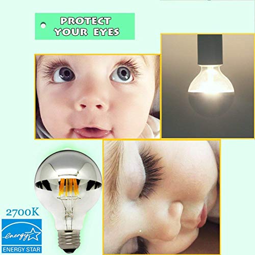LUXON Half Chrome Light Bulbs,Dimmable,LED Edison Bulbs,Silver Dipped Anti Glare Bulb,Mirror 6W (60W Equivalent) G80/G25 Globe Decorative Light Bulb,E26 Base Warm White 2700K,for Vanity Pack of 2 - Image 2