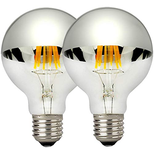 LUXON Half Chrome Light Bulbs,Dimmable,LED Edison Bulbs,Silver Dipped Anti Glare Bulb,Mirror 6W (60W Equivalent) G80/G25 Globe Decorative Light Bulb,E26 Base Warm White 2700K,for Vanity Pack of 2 - Image 1
