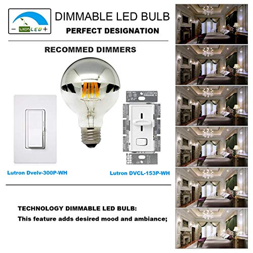 LUXON Half Chrome Light Bulbs,Dimmable,LED Edison Bulbs,Silver Dipped Anti Glare Bulb,Mirror 6W (60W Equivalent) G80/G25 Globe Decorative Light Bulb,E26 Base Warm White 2700K,for Vanity Pack of 2 - Image 4