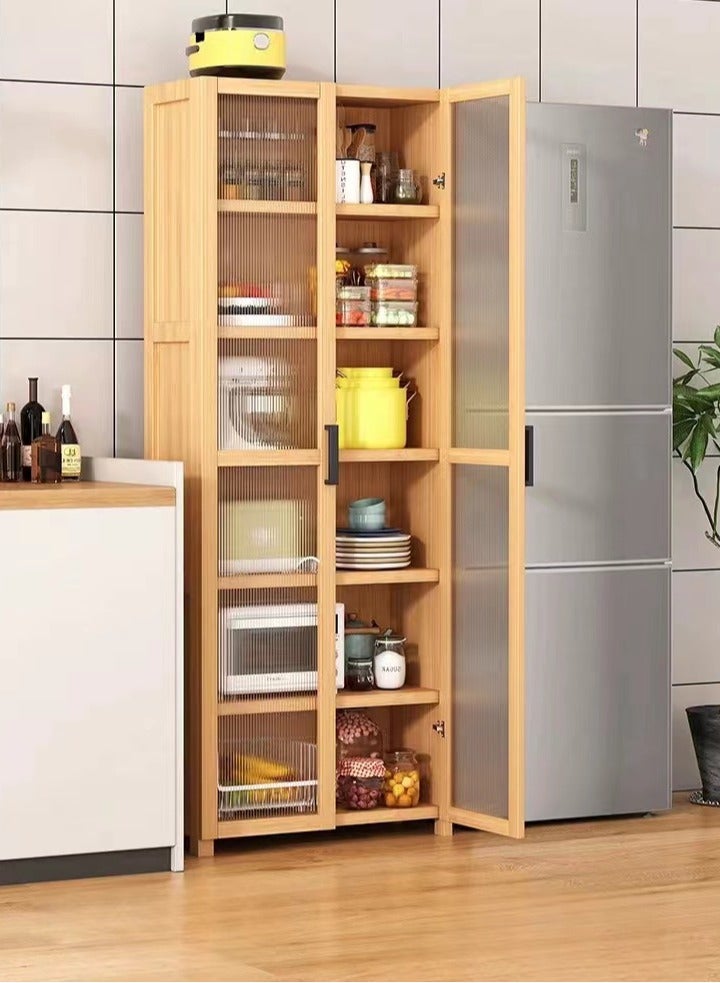 خزانة تخزين المطبخ 7 طبقة تخزين رف الجانبية خزانة عرض أرضية خزانة مقاومة للغبار رف الكتب خزانة المطبخ لفرن الميكروويف وأدوات الطاولة وأدوات المطبخ (60 * 31 * 190 سم) - Image 1