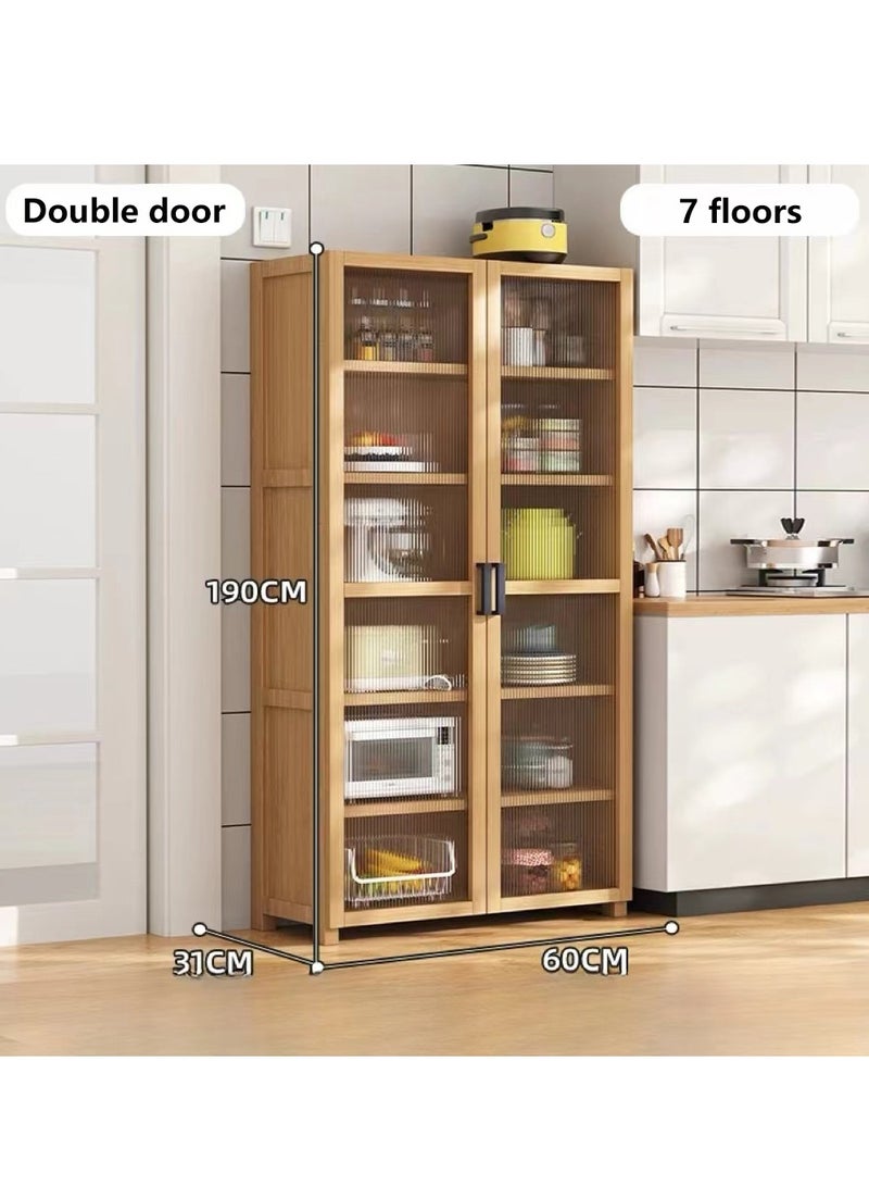 خزانة تخزين المطبخ 7 طبقة تخزين رف الجانبية خزانة عرض أرضية خزانة مقاومة للغبار رف الكتب خزانة المطبخ لفرن الميكروويف وأدوات الطاولة وأدوات المطبخ (60 * 31 * 190 سم) - Image 2