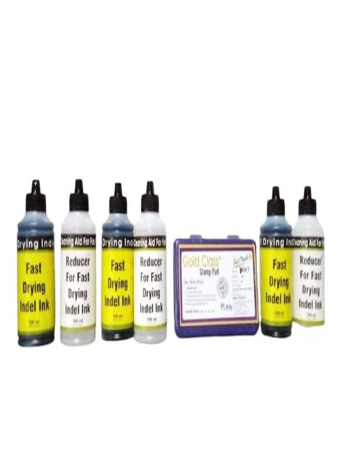 Gold Class Fast Drying/Anti Freeze/Batch Coding Ink Black with Thinner/Reducer (Pack of Ink & thinner Bottles). Professional Acrylic Ink 1-oz jar, Carbon Black with 1 PAD (100 ML Set 3) - Image 1