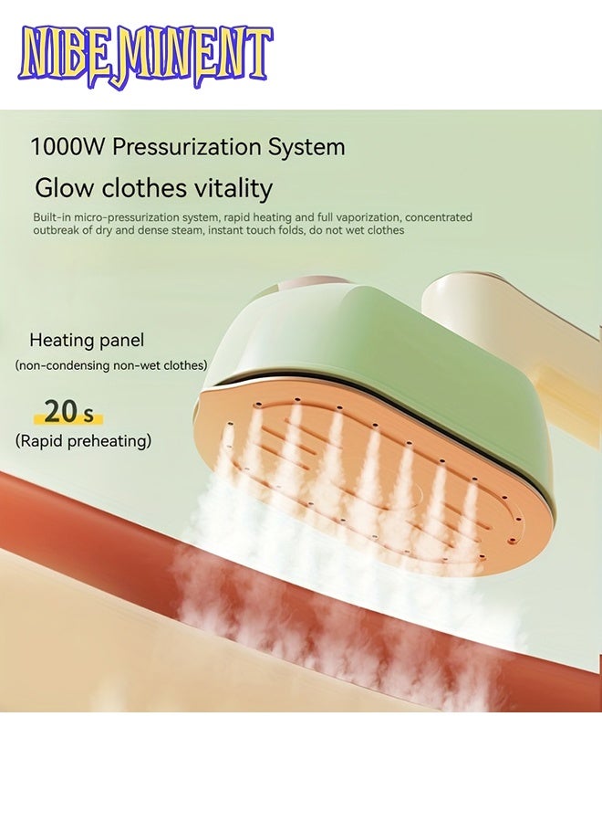 NIBEMINENT Portable Handheld Steam Iron, 1000W Mini Travel Garment Steamer, 70ml Water Tank, 20s Fast Heating, Wet & Dry Dual Ironing, Flat & Hanging Ironing, Comes with Measuring Cup & Heat Resistant Pad, for Home & Travel - Image 2