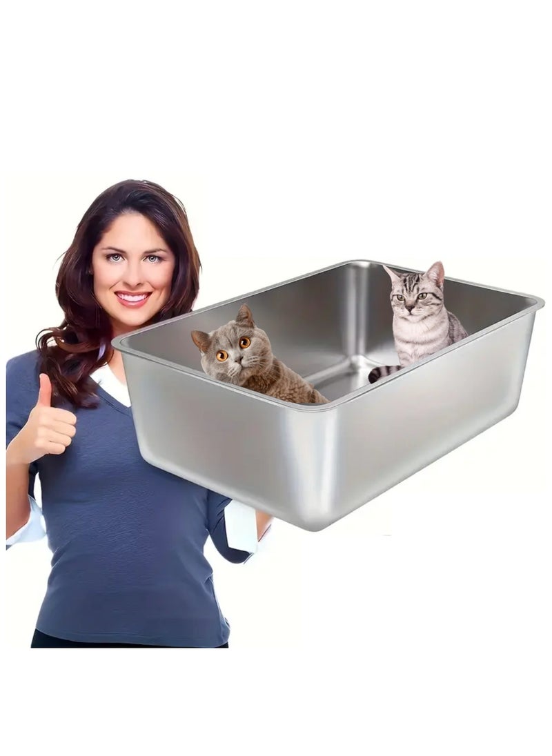 TRADE BAY - XXXL Cat Litter Box Stainless Steel(201) 60X40X20cm - Image 1