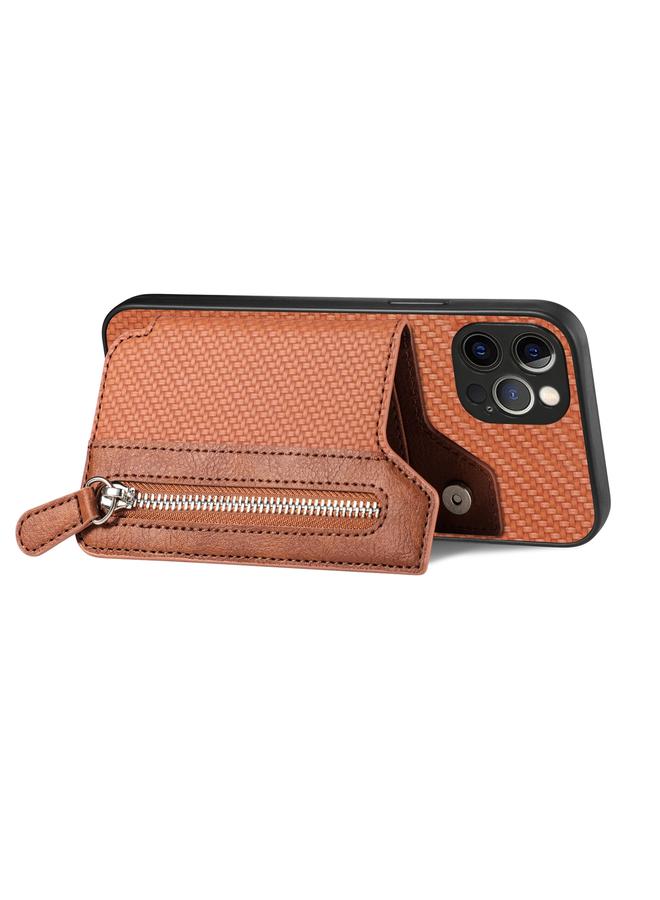 اس-توب جراب لهاتف iPhone 12 Pro Max من ألياف الكربون مع محفظة وسحاب أفقي - Image 3