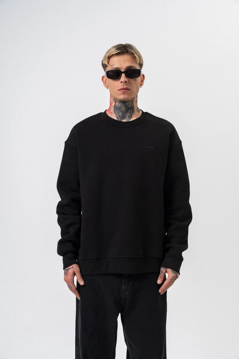 RESPIRE Men's Respire Letter Detail Basic Oversize Sweatshirt Black