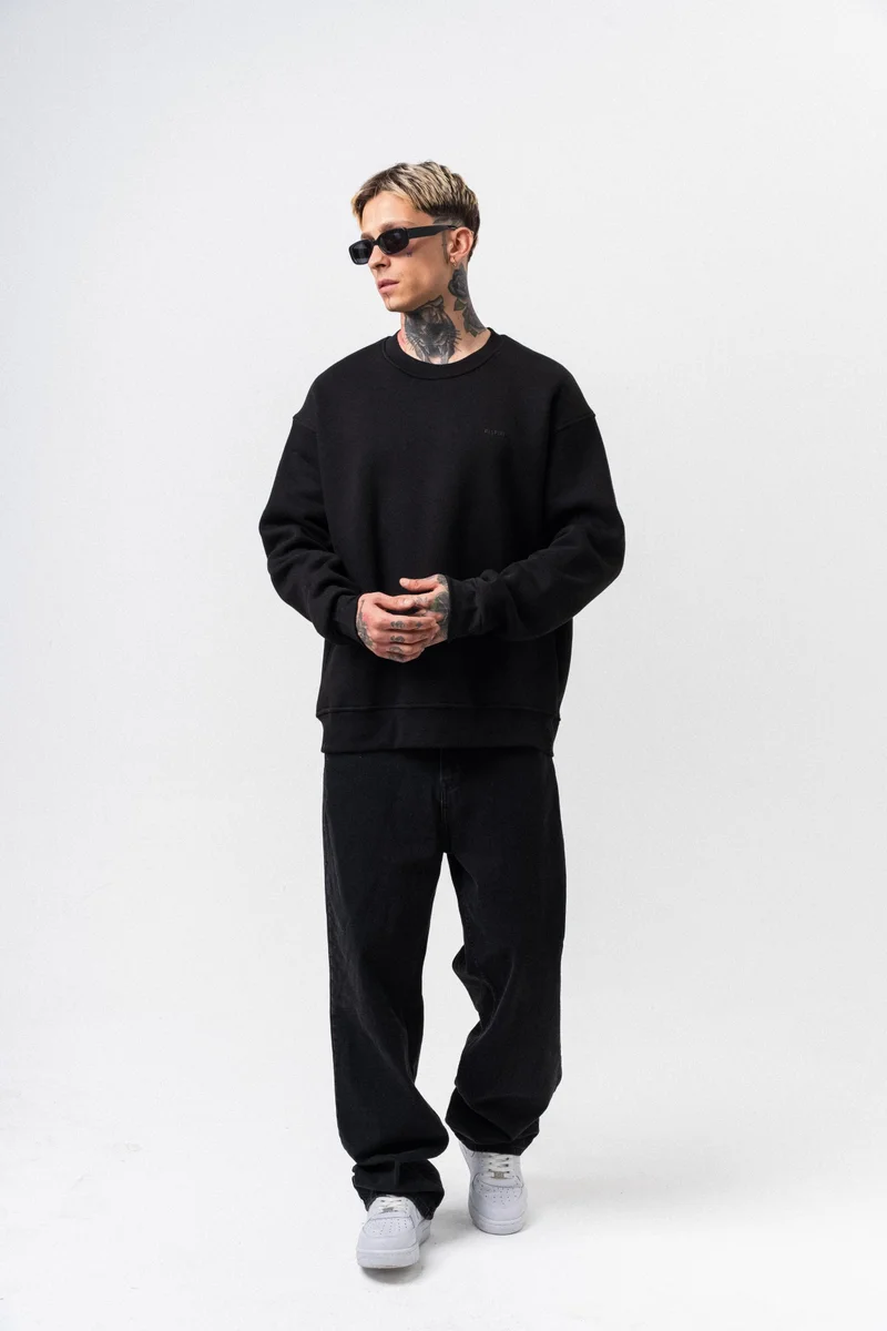 RESPIRE Men's Respire Letter Detail Basic Oversize Sweatshirt Black