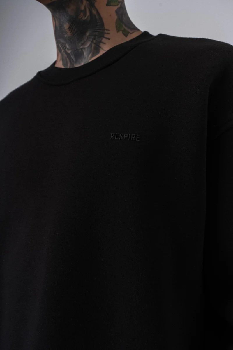 RESPIRE Men's Respire Letter Detail Basic Oversize Sweatshirt Black