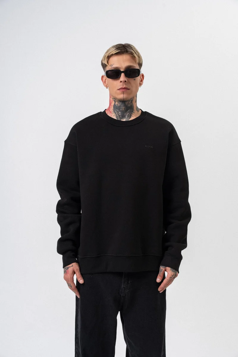 RESPIRE Men's Respire Letter Detail Basic Oversize Sweatshirt Black