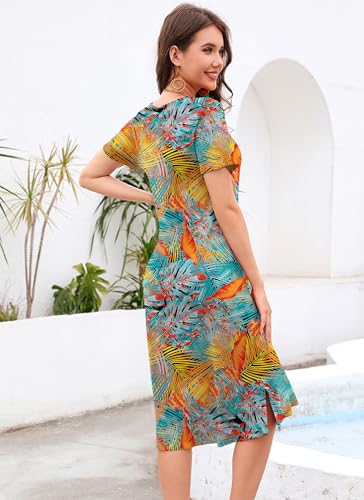 VOBCTY Women's Casual Short Sleeve Tshirt Dress Summer Side Split Loose V Neck Dresses(76B,Large) - Image 4
