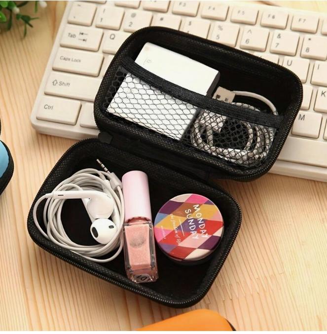 Digioria pH data cable charger coin storage pouch travel data charger earphone case organiser(Black) - Image 2