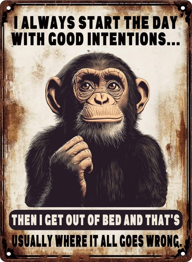 CSWLJS Monkey Decor Start With Funny Poster Sarcastic Metal Vintage Aluminum Sign Decor Retro Garage Wall Decor Club Living Room Wall Decor Plaque Home Decor Porch Decor Farmhouse Decor Holiday Gift 8x12 In - Image 1