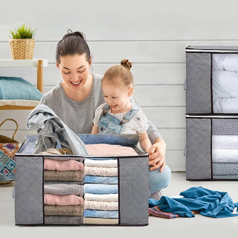 3PCS Clothes Storage Bags for Blankets Comforters Closet Bedding & Bedrooms, Foldable Organizer for Large Capacity Storage with Clear Window & Reinforced Handle - Image 5